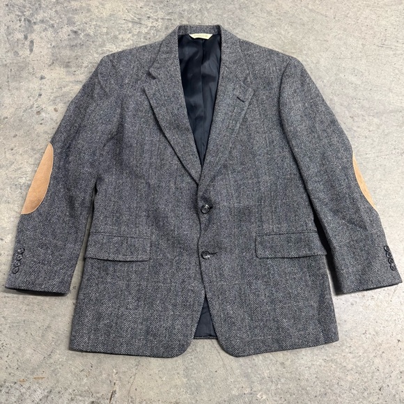 VTG Evan Picone Men’s Gray Blazer Tan Elbow Patches Size 40 Classic Business Y2k